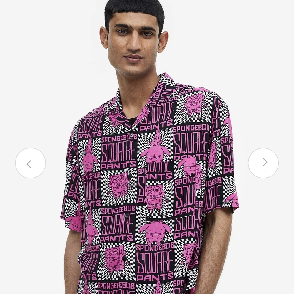 H&M Men Relaxed Fit Sponge Bob Patterned Resort Shirt